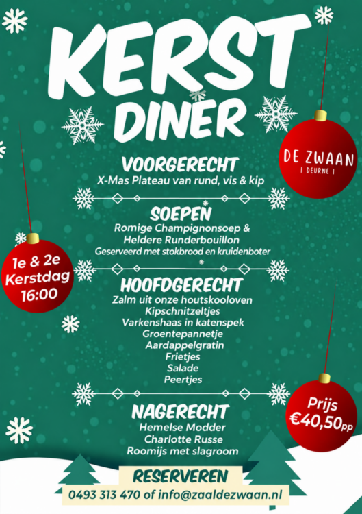 Feestelijk Kerstdiner bij De Zwaan